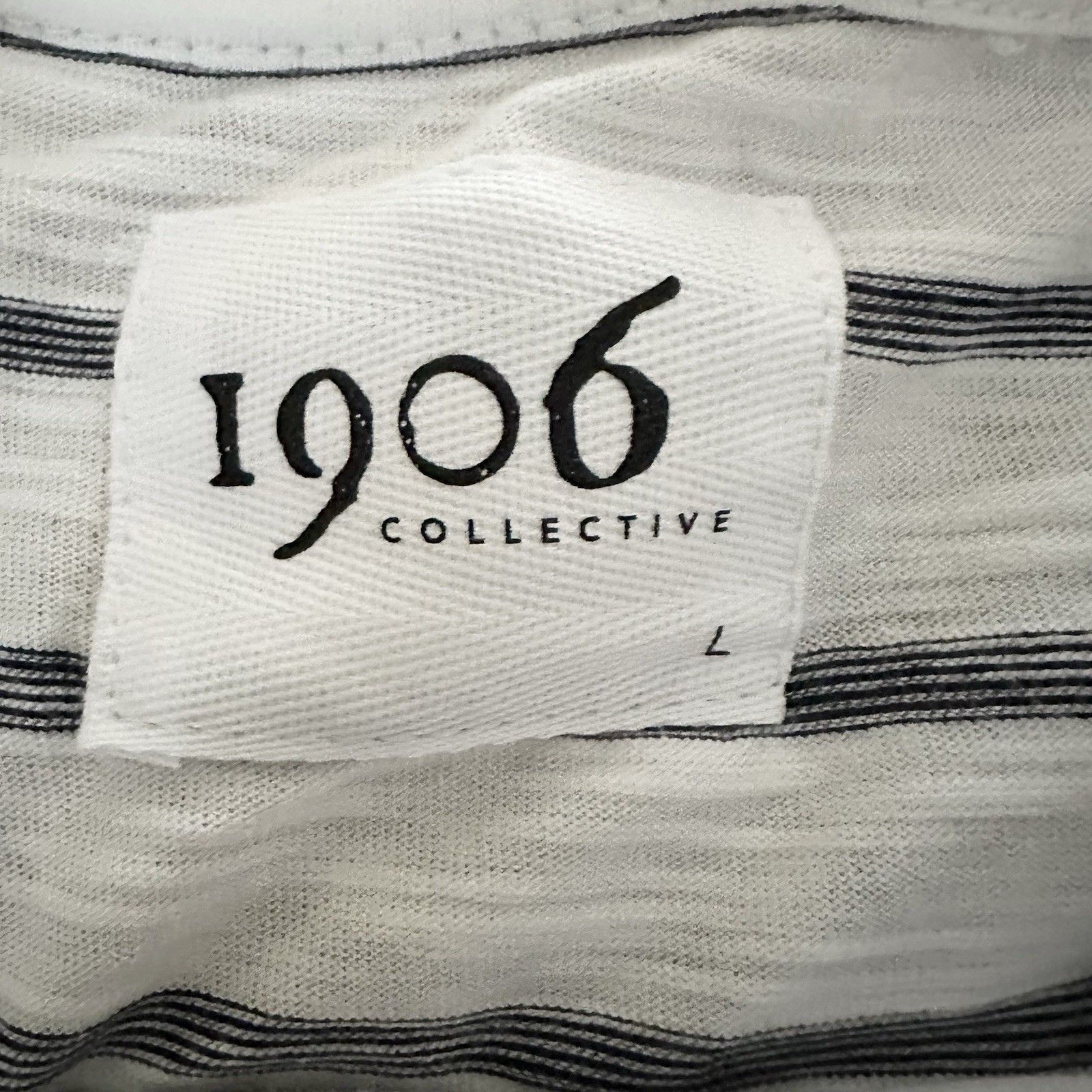 Carly Jean Los Angeles 1906 Hammond Black White Striped T-Shirt Pocket Men Large — image 3 of 8